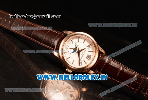 Patek Philippe Grand Complications Japanese Miyota 9015 Automatic Rose Gold Case White Dial With Stick Markers Brown Leather Strap - Click Image to Close